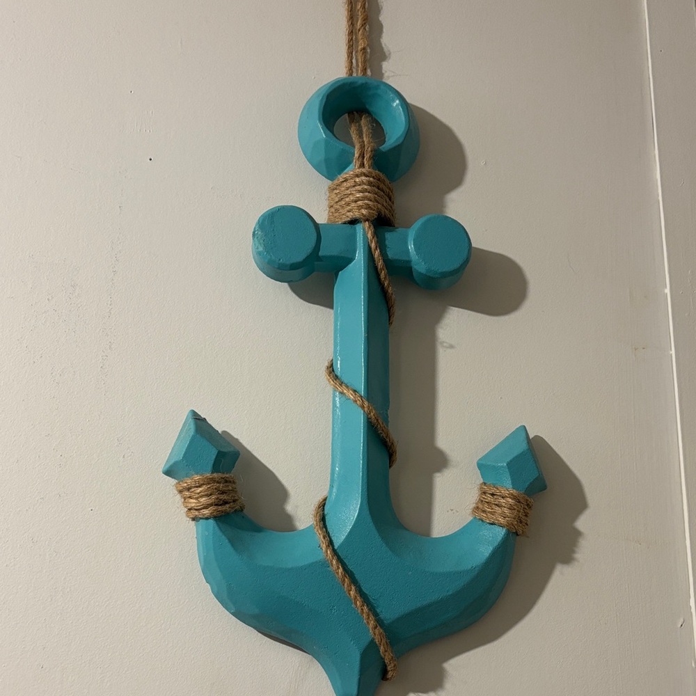 Turquoise Wooden Anchor Wall Decor - Nautical Accent